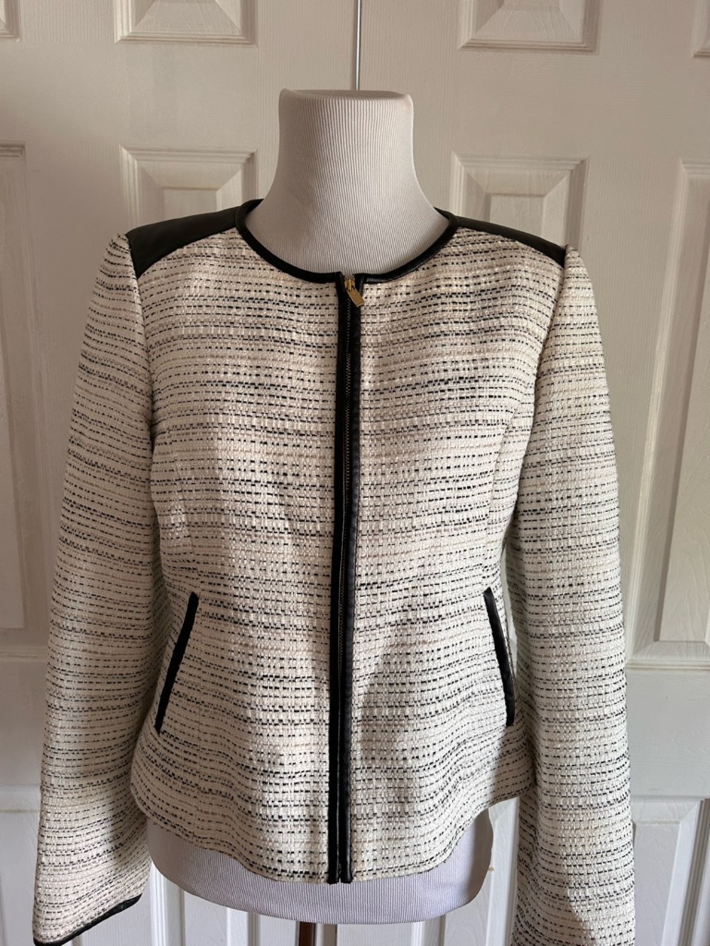 Calvin Klein Ivory Tweed Jacket with Black Trim